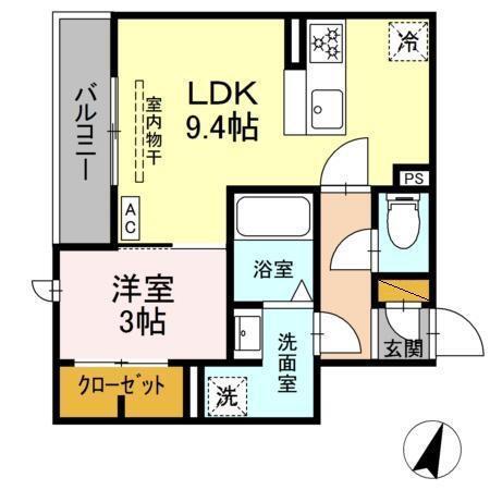 D-HILLS二之宮(1LDK/2階)の間取り写真