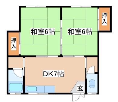 山麓荘(2DK/2階)の間取り写真