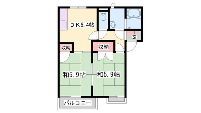 フレグランス明石西I(2DK/1階)の間取り写真