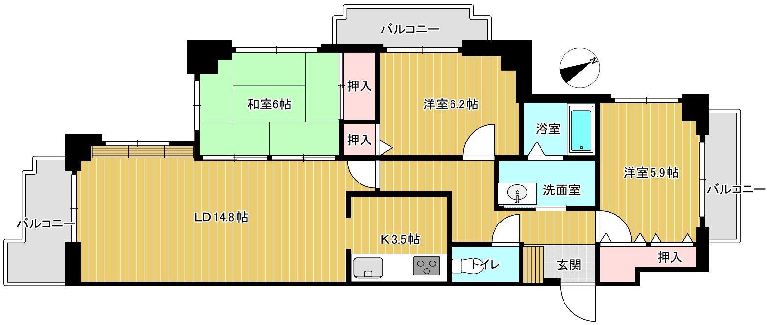 ドゥルペール(3LDK/4階)の間取り写真