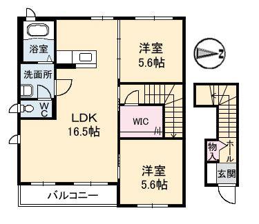 シャーメゾンフルール(2LDK/2階)の間取り写真