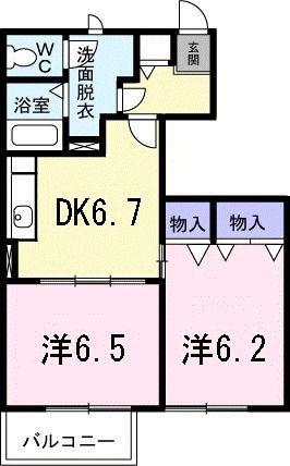 シャルムA(2DK/1階)の間取り写真