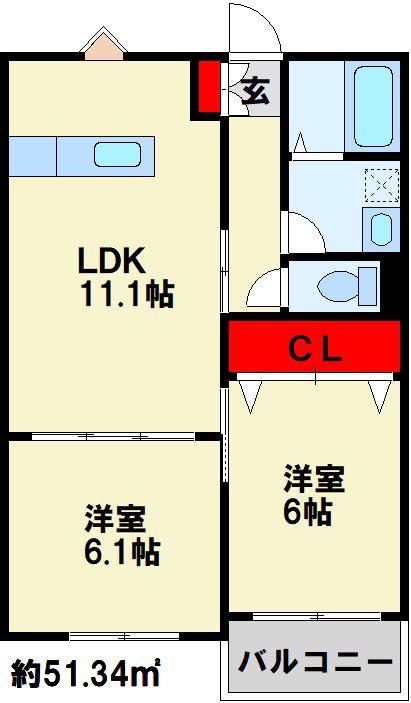 FLEUR RIZIERE 緑ヶ丘(2LDK/3階)の間取り写真