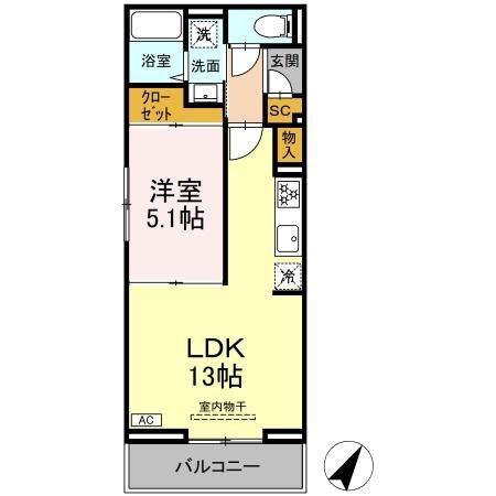 汐見丘PJ(1LDK/3階)の間取り写真