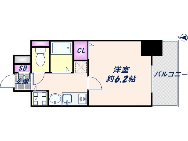プレサンス難波幸町(1K/5階)の間取り写真