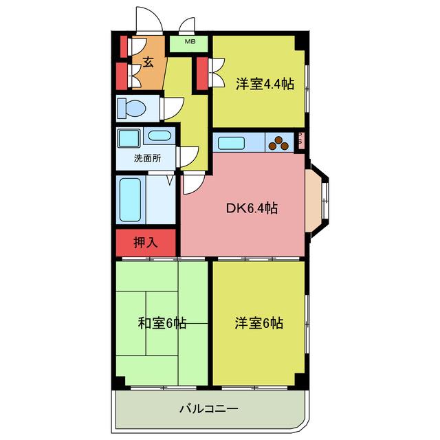 カザベーラ坂戸(3DK/4階)の間取り写真