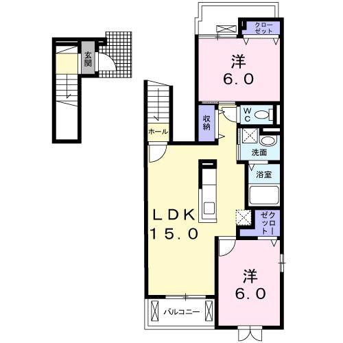 イースクエアI(2LDK/2階)の間取り写真