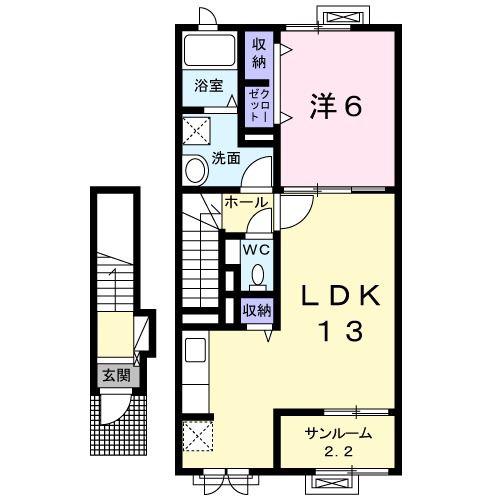 ドリーム・ワン(1LDK/2階)の間取り写真