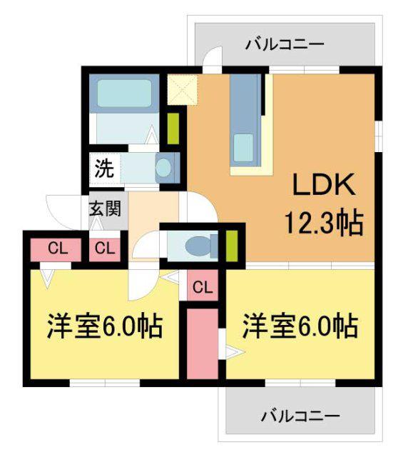 サンパーク藤(2LDK/1階)の間取り写真