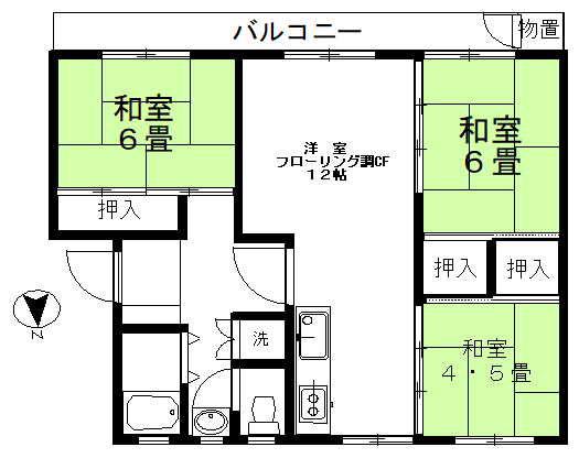 青葉台団地12号棟(3LDK/3階)の間取り写真