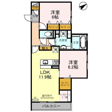 セジュール ド ソレイユII(2LDK/2階)の間取り写真