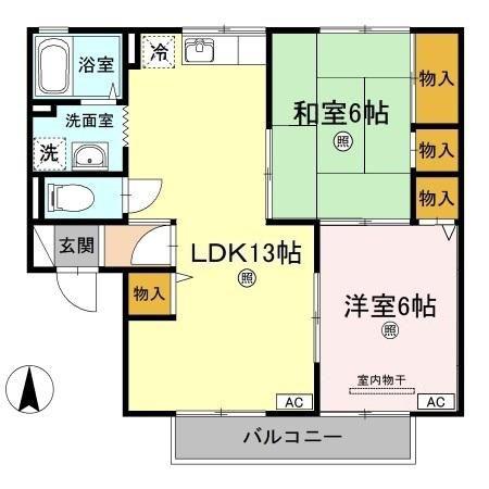 グランシャトーB(2LDK/1階)の間取り写真