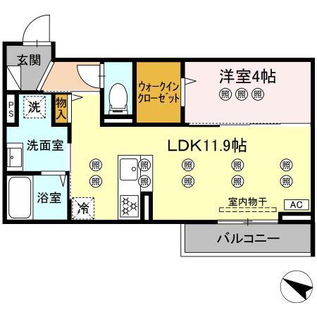 サンガーデン新山口 B(1LDK/3階)の間取り写真