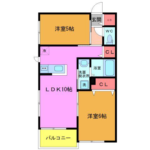 ダイカクA(2LDK/2階)の間取り写真