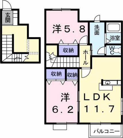 グリシーヌ・パレII C棟(2LDK/2階)の間取り写真