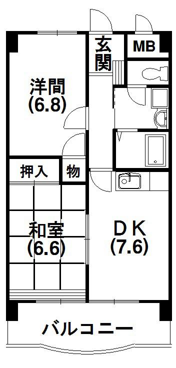 クレールトヨダ(2DK/6階)の間取り写真