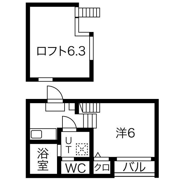 HERMITAGE桜山(1SK/2階)の間取り写真