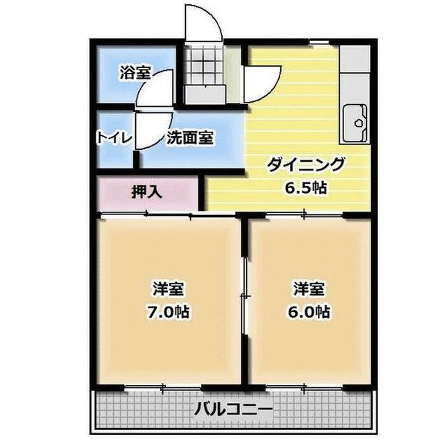 やまぼうしVILLAGE II(2DK/3階)の間取り写真