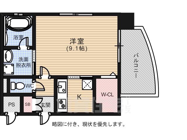 ルービンス宇品海岸(1K/7階)の間取り写真