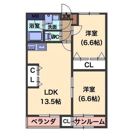 アンビション・グランデII(2LDK/3階)の間取り写真