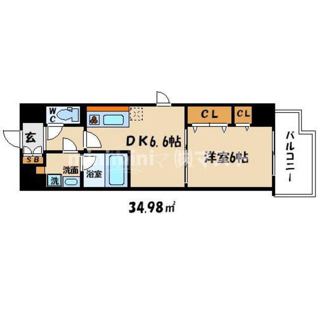 ブラウ上町台(1DK/7階)の間取り写真