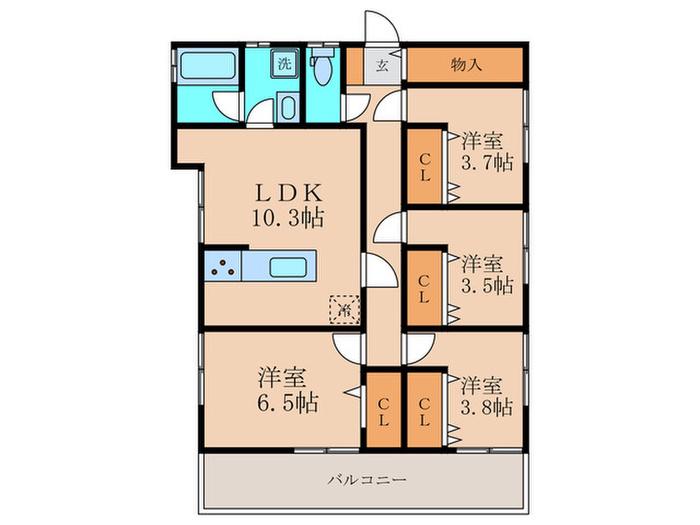 弦巻一丁目戸建(4LDK/2階)の間取り写真