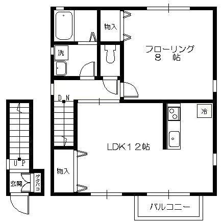 ヴィレッジ坂倉II(1LDK/2階)の間取り写真