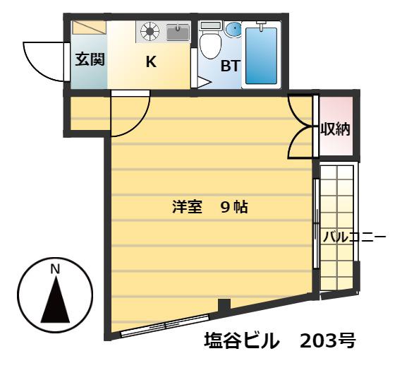 塩谷ビル(1K/2階)の間取り写真