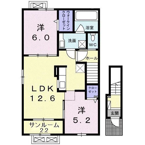 ブルースター I(2LDK/2階)の間取り写真