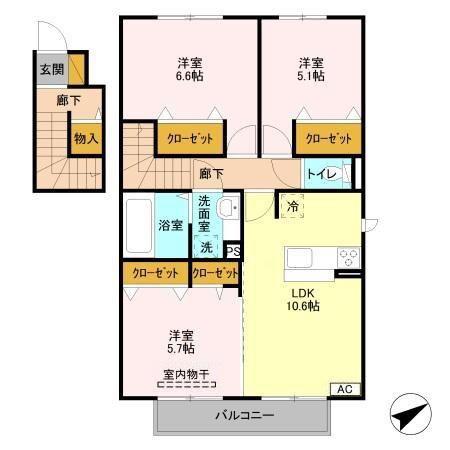 フォリウム-A(3LDK/2階)の間取り写真