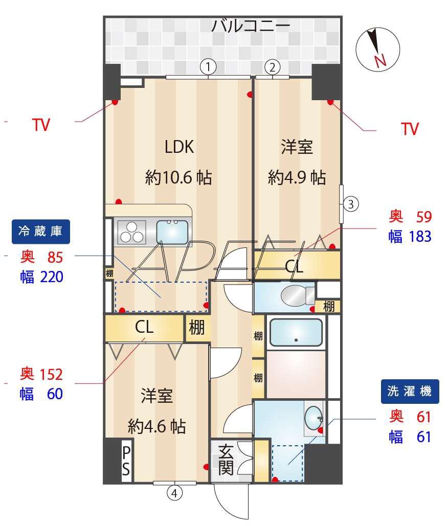 LE MOBI 天神橋(2LDK/3階)の間取り写真