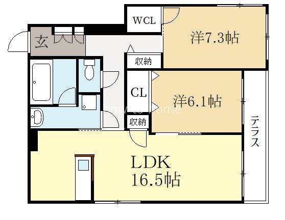 ラフィーネ松ヶ崎(2LDK/1階)の間取り写真