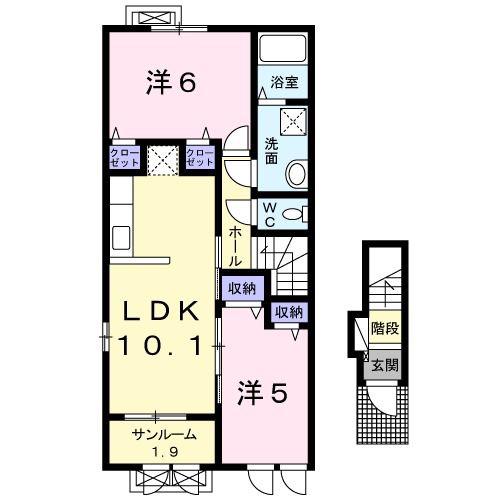 セルサス荒山A棟(2LDK/2階)の間取り写真