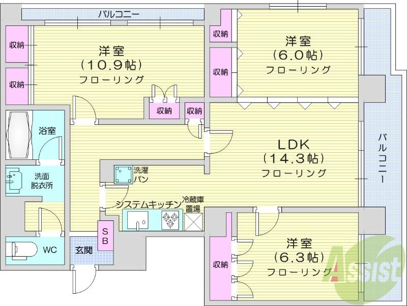 ロイヤルヒルズ台原Ⅰ(3LDK/1階)の間取り写真