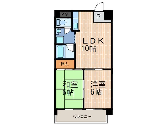 シャトー福(2LDK/8階)の間取り写真