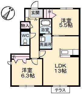 ウィステリアB(2LDK/1階)の間取り写真