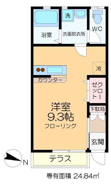 アーバンウエストAYASE(1K/1階)の間取り写真