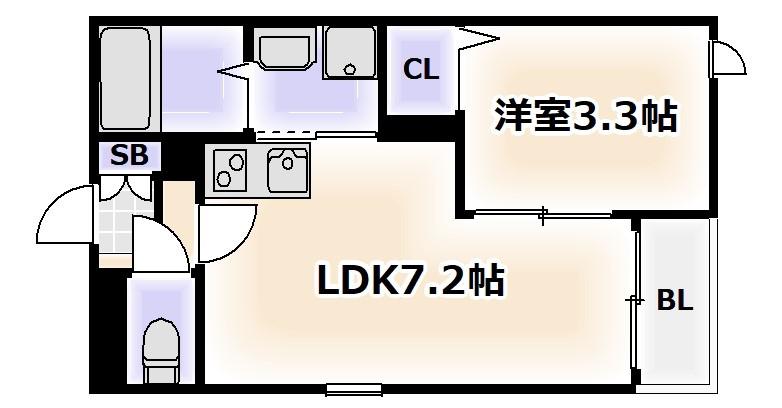 ミュゲット東部市場前(1DK/3階)の間取り写真