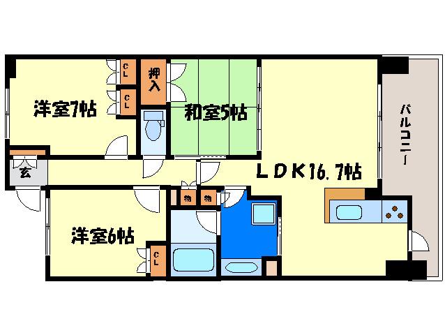 BRILLIA南草津駅前(3LDK/2階)の間取り写真