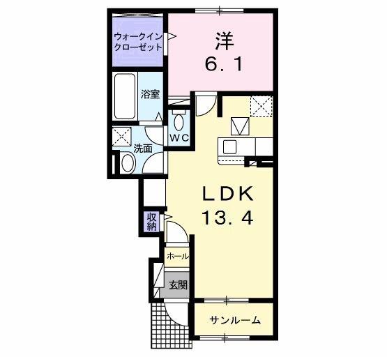 ベンティスカ(1LDK/1階)の間取り写真