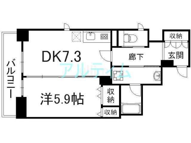 ベラジオ五条堀川III(1DK/5階)の間取り写真