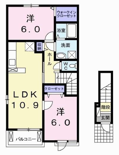 カルム川面(2LDK/2階)の間取り写真