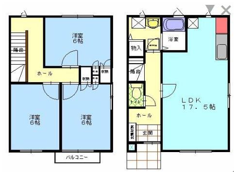 六十人町メゾネット(3LDK/1階)の間取り写真