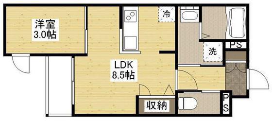 月光安芸中央(1LDK/3階)の間取り写真