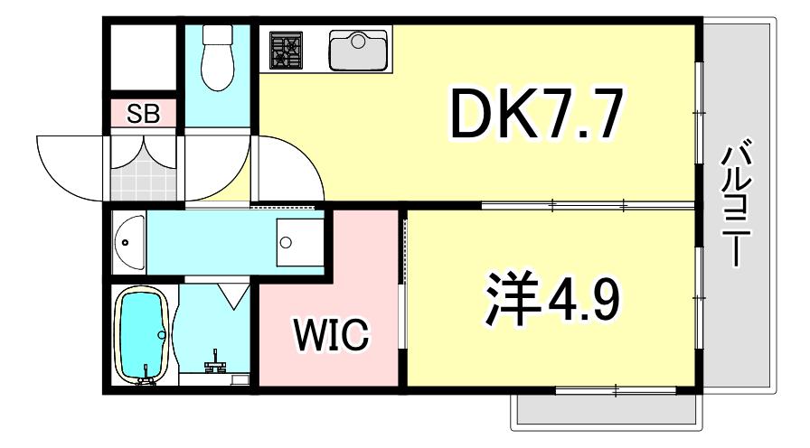 MSCOURT今津山中町(1DK/1階)の間取り写真