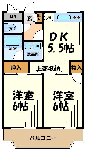 サンモール調布(2DK/4階)の間取り写真