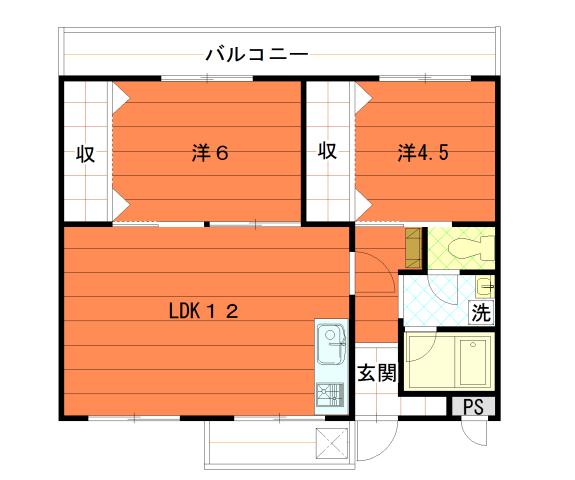 エルセレーノ七日市A(2LDK/3階)の間取り写真