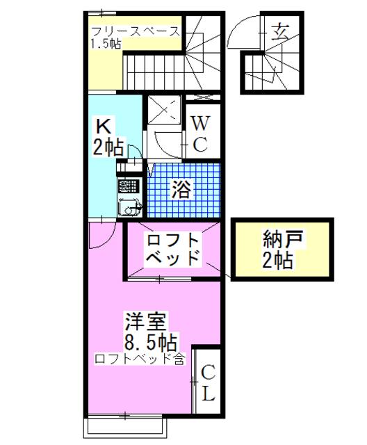 ピアヒルズ松戸(1K/2階)の間取り写真