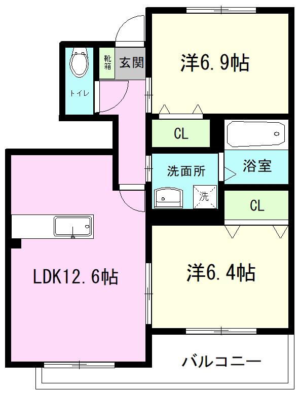 ラシーネII(2LDK/1階)の間取り写真