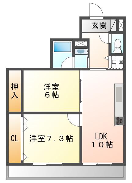 ラコルト東千代田(2LDK/2階)の間取り写真